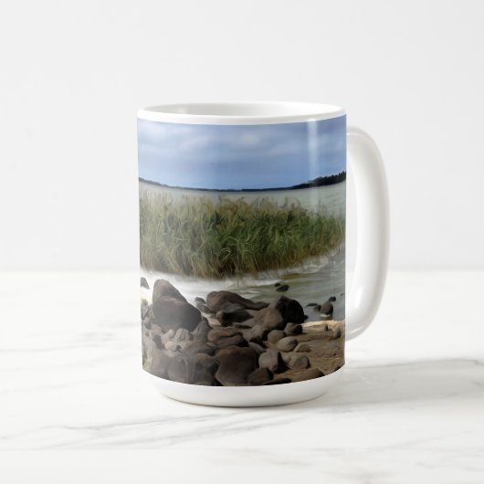 ボラック湖の穏やかな湖岸 コーヒーマグカップ (正面右)