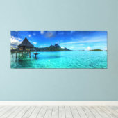 ボラボラのバンガローのパノラマ キャンバスプリント (インサイチュ (ウッドフロア))