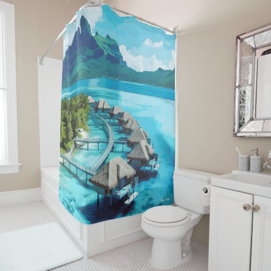 ボラボラポリネシアフランスのアートヴィンテージトラベル シャワーカーテン (インサイチュ)