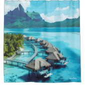 ボラボラポリネシアフランスのアートヴィンテージトラベル シャワーカーテン (正面)