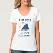 ボラボラポリネシアフランスのセーリングボート Tシャツ (正面)