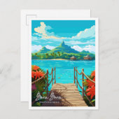 ボラボラヴィンテージトラベルイラストレーション ポストカード (正面/裏面)