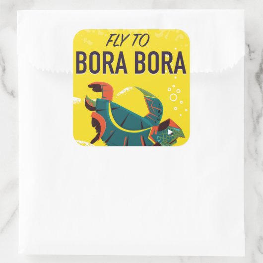 ボラボラヴィンテージ旅行ポスター スクエアシール (バッグ)
