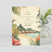 ボラボラ ヴィンテージ ウォーターカラー ウェディング 招待状 (スタンド正面)