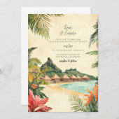 ボラボラ ヴィンテージ ウォーターカラー ウェディング 招待状 (正面/裏面)
