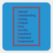 ボランティアタイポグラフィ赤いハート青い背景 スクエアシール (正面)