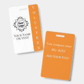 ボランティアワーカーオレンジの従業員ID （ロゴ付き） バッジ (表裏)