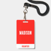 ボランティア名すべてのアクセスパスイベント赤い白ID バッジ (正面（ネックストラップ付）)