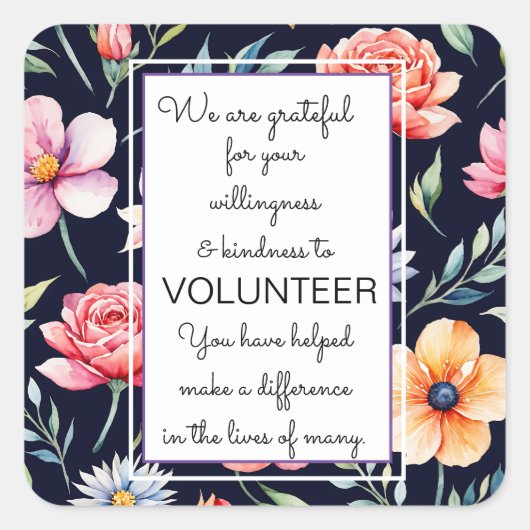 ボランティア感謝の週の花のパターンカード スクエアシール (正面)