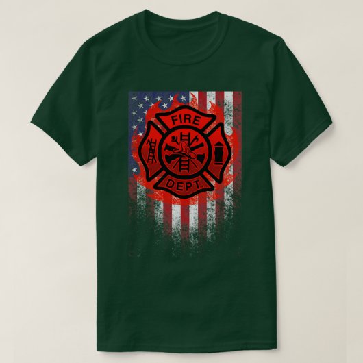 ボランティア消防士アメリカ国旗 Tシャツ (デザイン正面)
