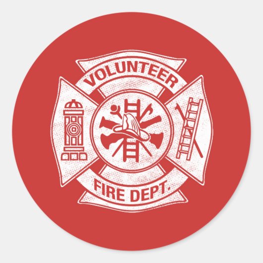 ボランティア消防士ステッカー赤 ラウンドシール (正面)