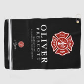 ボランティア消防士 |マルチーズクロスシンボル黒 ゴルフタオル (横)