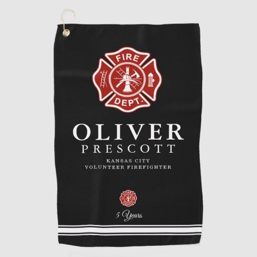 ボランティア消防士 |マルチーズクロスシンボル黒 ゴルフタオル (正面)