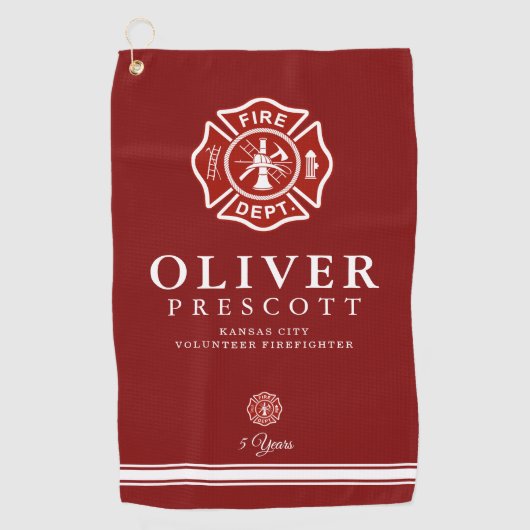 ボランティア消防士 |マルチーズ十字記号（赤） ゴルフタオル (正面)