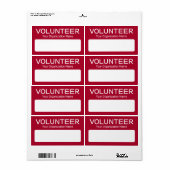 ボランティア 紙 名前 タグ シール 赤 名札 (フルシート)