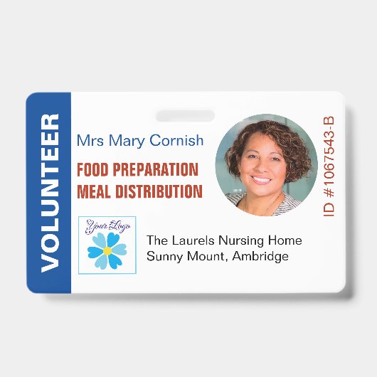 ボランティアID名札、役職、ロゴ写真 バッジ (正面)