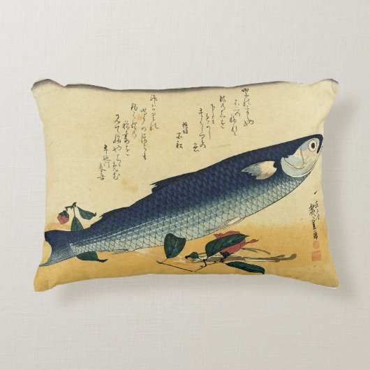 ボラ広重の魚日本のプリント アクセントクッション (正面)