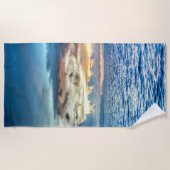 ボラ・ボラの夕日、熱帯写真 ビーチタオル (正面)