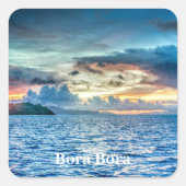 ボラ・ボラの美しい夕日がラベル付けされ スクエアシール (正面)