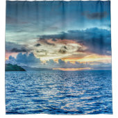 ボラ・ボラ・サンセット、風景写真 シャワーカーテン (正面)