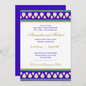 ボリウッドインディアブルーグリーンカラフル金ゴールド結婚ズ 招待状 (正面/裏面)