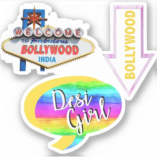 ボリウッドインディアンフィルムカラフルおもしろいデシガール シール (正面)