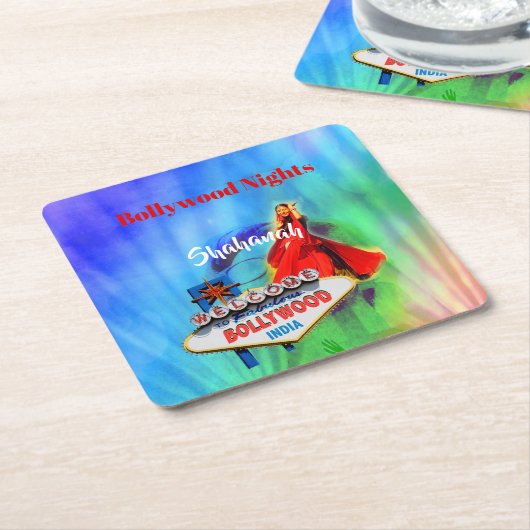 ボリウッドテーマインディアン カラフル スクエアペーパーコースター (アングル)