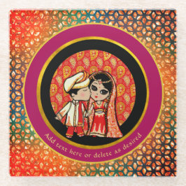 ボリウッド婚約結婚インディアンかわいいカップル ガラスコースター