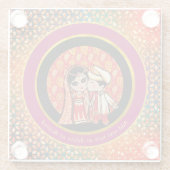 ボリウッド婚約結婚インディアンかわいいカップル ガラスコースター (裏面)