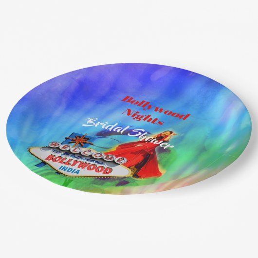 ボリウッド誕生日インディアンカラフルパーティー ペーパープレート (アングル)