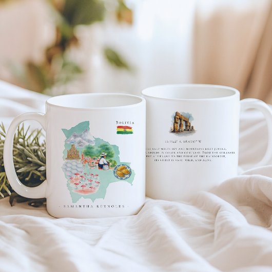 ボリビアのモノグラム入り水彩画地図 コーヒーマグカップ