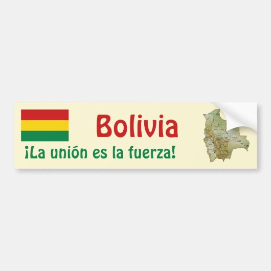 ボリビアの国旗と地図ステッカー バンパーステッカー (正面)