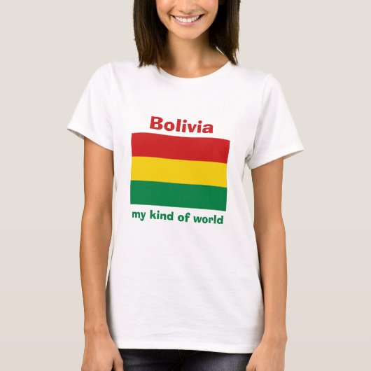 ボリビアの旗+地図+テキストTシャツ Tシャツ (正面)