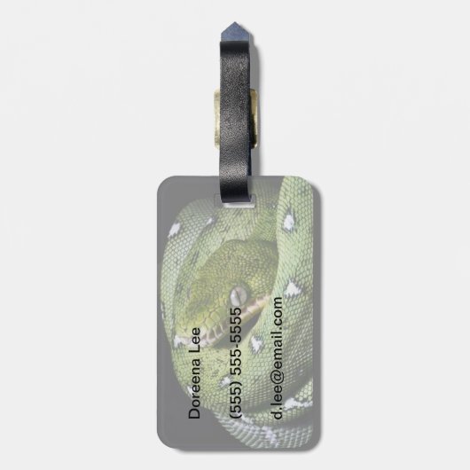 ボリビアの緑の木のヘビのエメラルドのボア ラゲッジタグ (裏面縦)