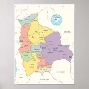 ボリビアの詳細地図 ポスター
