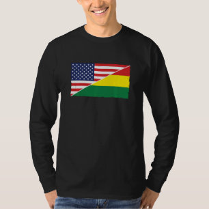 ボリビア国旗と米国国旗のルーツボリビアの祖先 Tシャツ