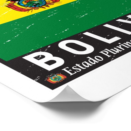 ボリビア国旗のエンブレム動揺してヴィンテージ ポスター (角)