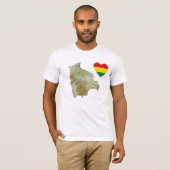 ボリビア国旗のハートと地図Tシャツ Tシャツ (正面フル)