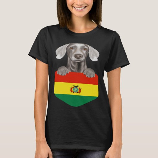 ボリビア国旗Weimaranerの犬をポケットに Tシャツ (正面)