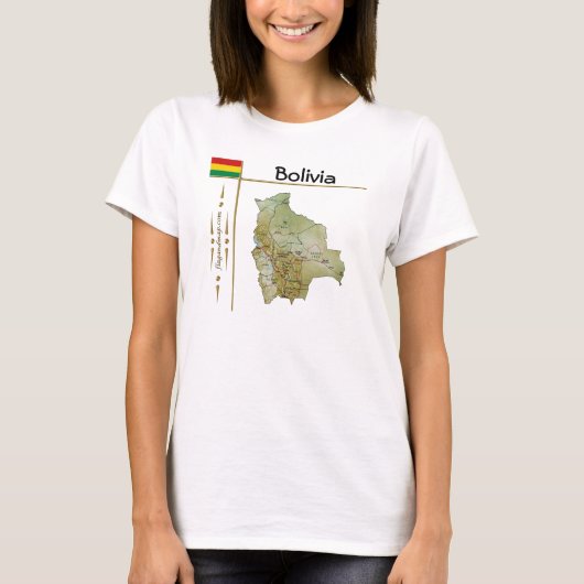 ボリビア地図+国旗+タイトルTシャツ Tシャツ (正面)