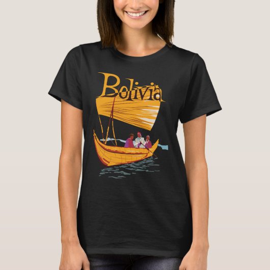 ボリビア チチカカ湖の船 レトロな旅 Tシャツ (正面)