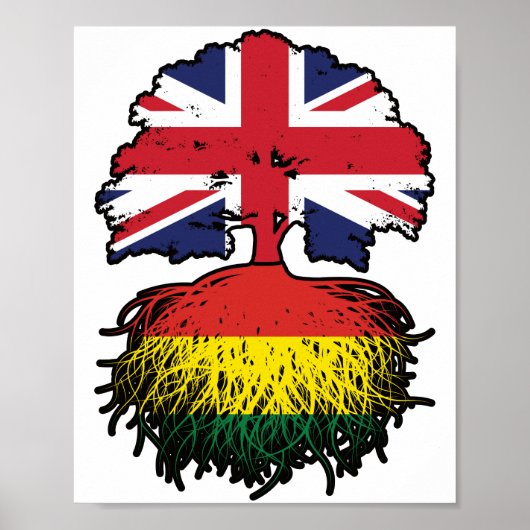 ボリビア(英国) Tree Roots国旗 ポスター (正面)