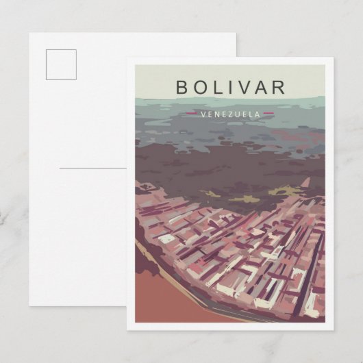ボリヴァールヴェネズエラアートヴィンテージトラベルイラストレーション ポストカード (正面/裏面)