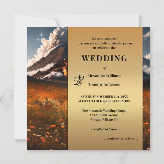 ボルケーノアドベンチャー金ゴールド秋の結婚式招待状 招待状 (正面)
