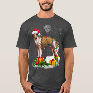 ボルゾイおもしろいドッグクリスマスライトサンタハットクリスマス Tシャツ