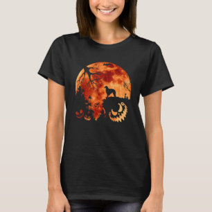 ボルゾイとムーンハロウィーンの衣装カボチャ犬 Tシャツ