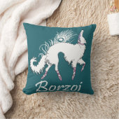 ボルゾイのバレエの白ティール（緑がかった色）の枕 クッション (ブランケット)