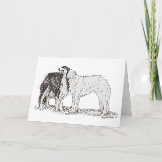 ボルゾイの犬の芸術 インク画グリーティングカード シーズンカード (正面)
