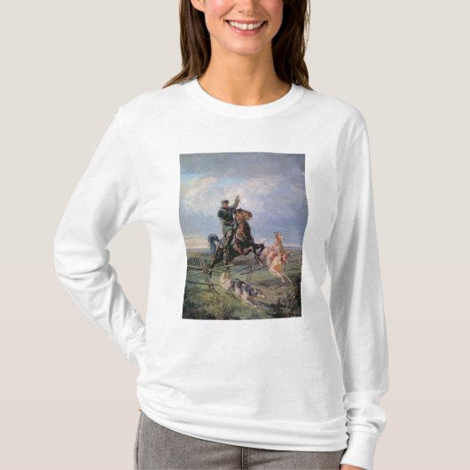 ボルゾイを持つ猟師、1872年 Tシャツ (正面)
