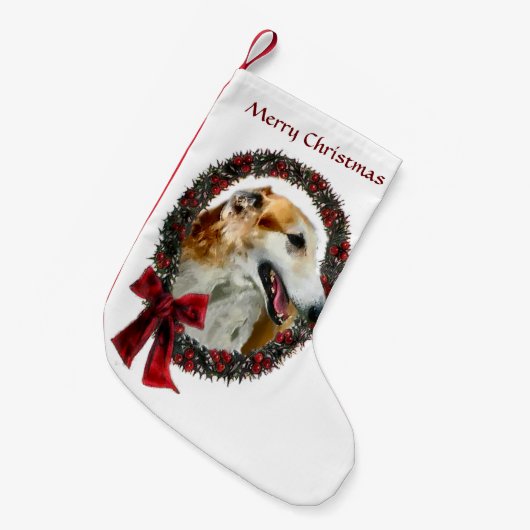 ボルゾイクリスマスリース スモールクリスマスストッキング (正面 (吊り時))